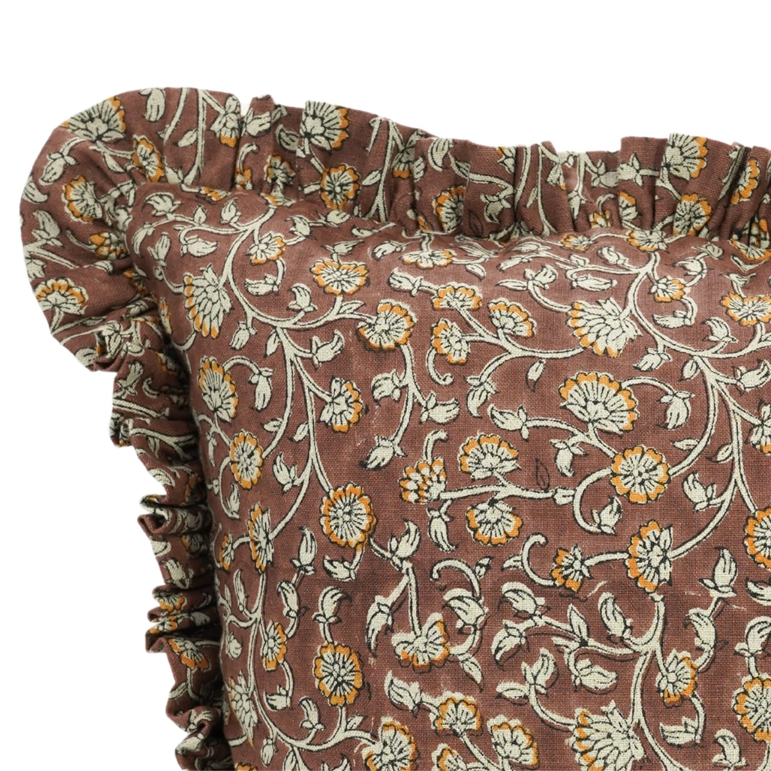 Fabdivine handmade Frill Brown block print pillow cover
