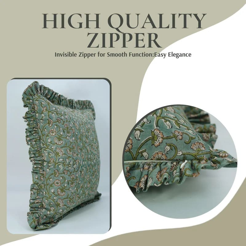 Handmade Floral Linen Frill Pillow Cover – Himachal