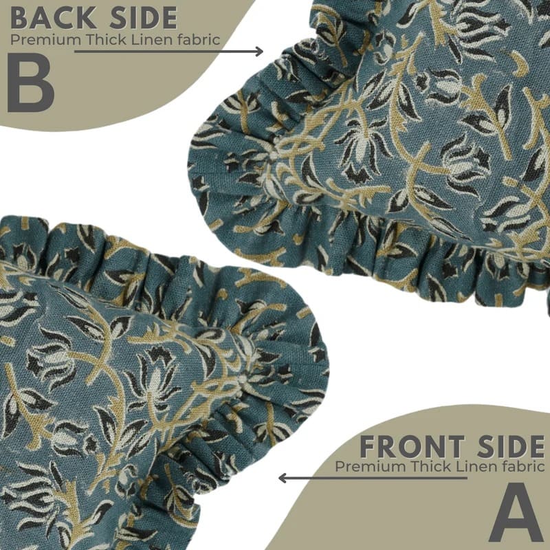 Indian Blue Floral Linen Frill Cover - Kamal Dutta