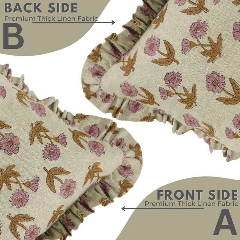 Handcrafted Pink Floral Frill Pillow Cover || Kirti