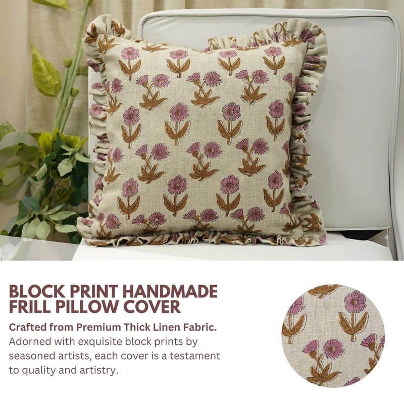 Handcrafted Pink Floral Frill Pillow Cover || Kirti