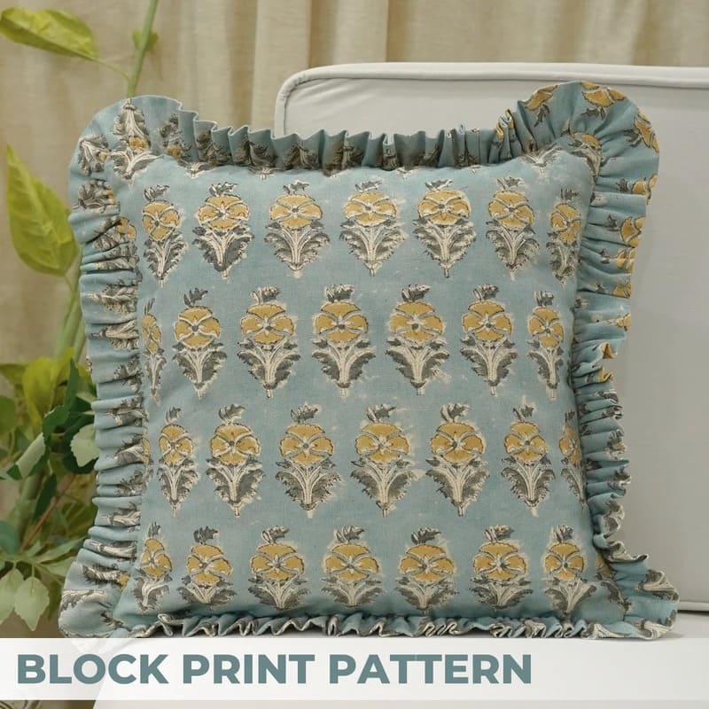 Handmade Mustard Floral Frill Cushion Cover – Mormukut