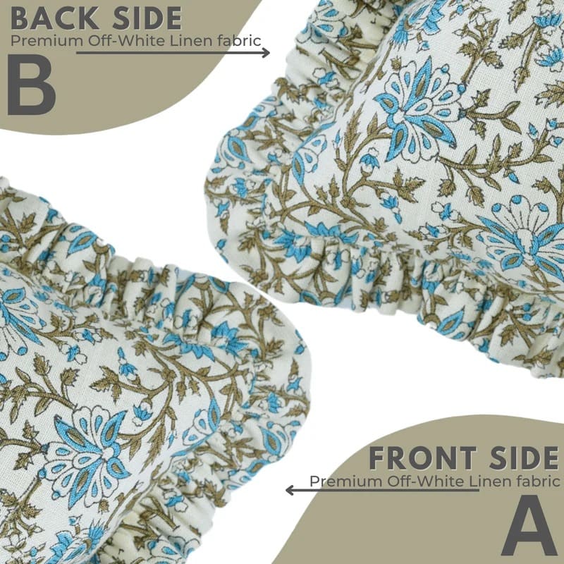 Indian Blue Floral Linen Frill Pillow Case - Neera Bel