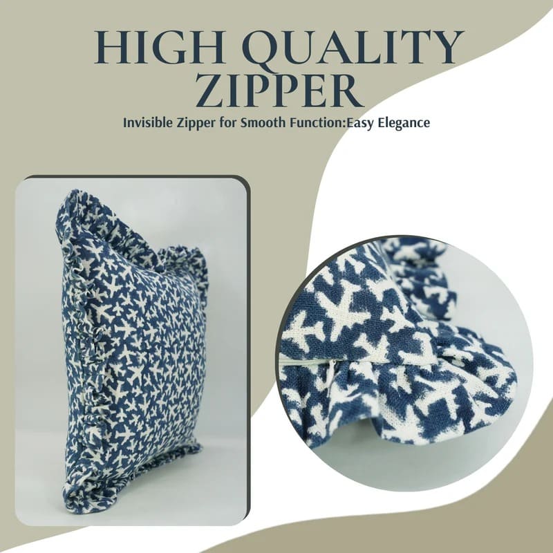 Indian Blue Pushpak Viman Frill Pillow Cover