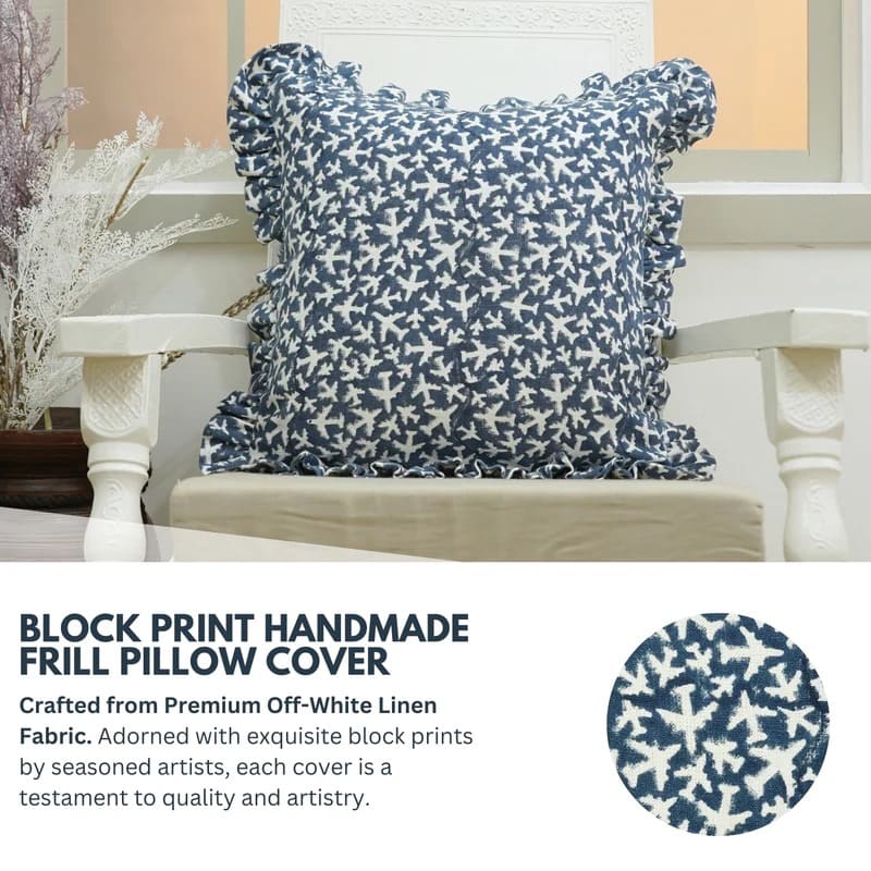 Handmade block print pillow cover in floral motifs