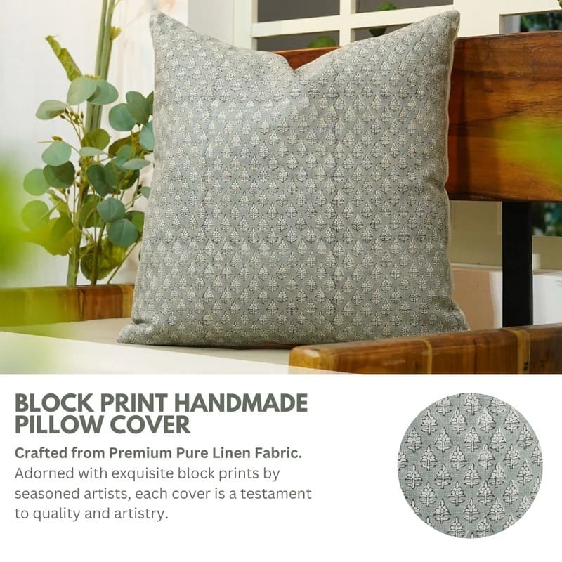 Block Printed Pure Linen Pillow Covers || Riva