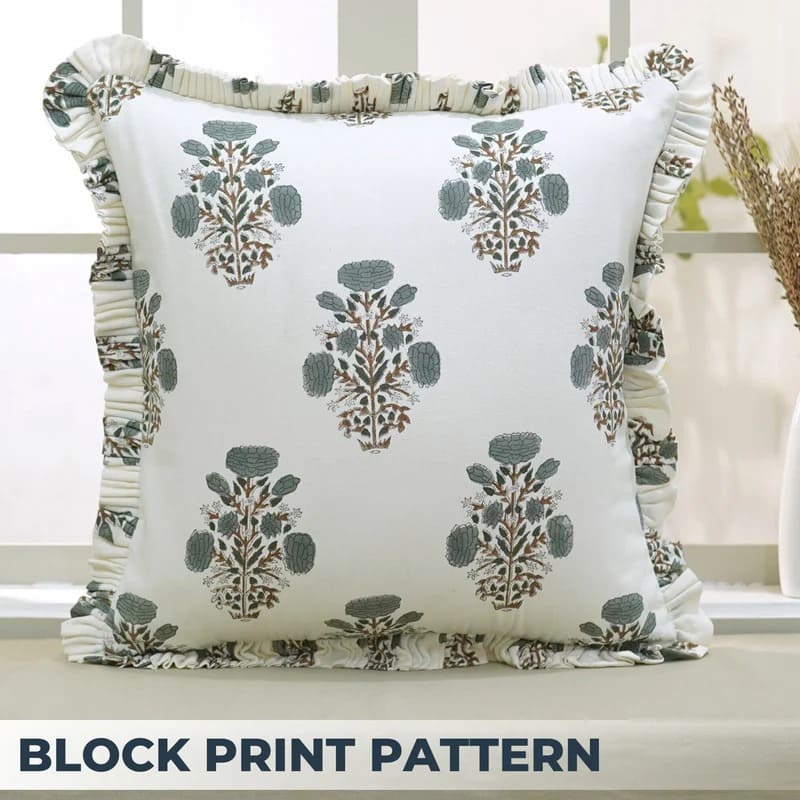 Handmade Floral Frill Cushion Cover - Swadesh