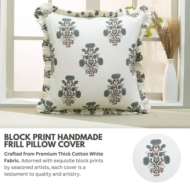 Handmade Floral Frill Cushion Cover - Swadesh