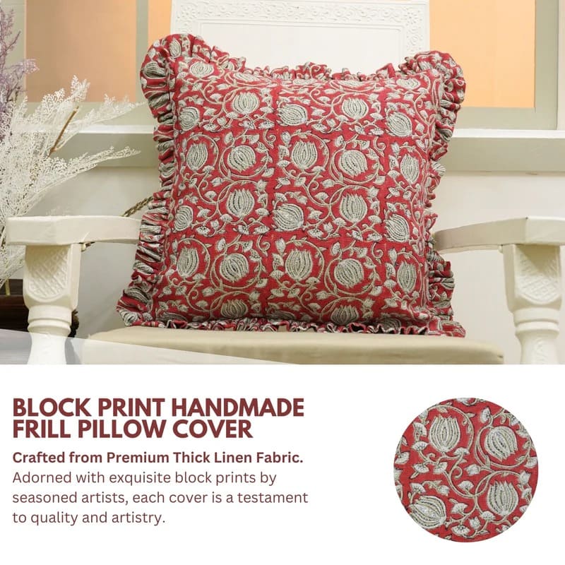 Gray Floral Thick Linen Frill Cushion Cover || 6 Kamal