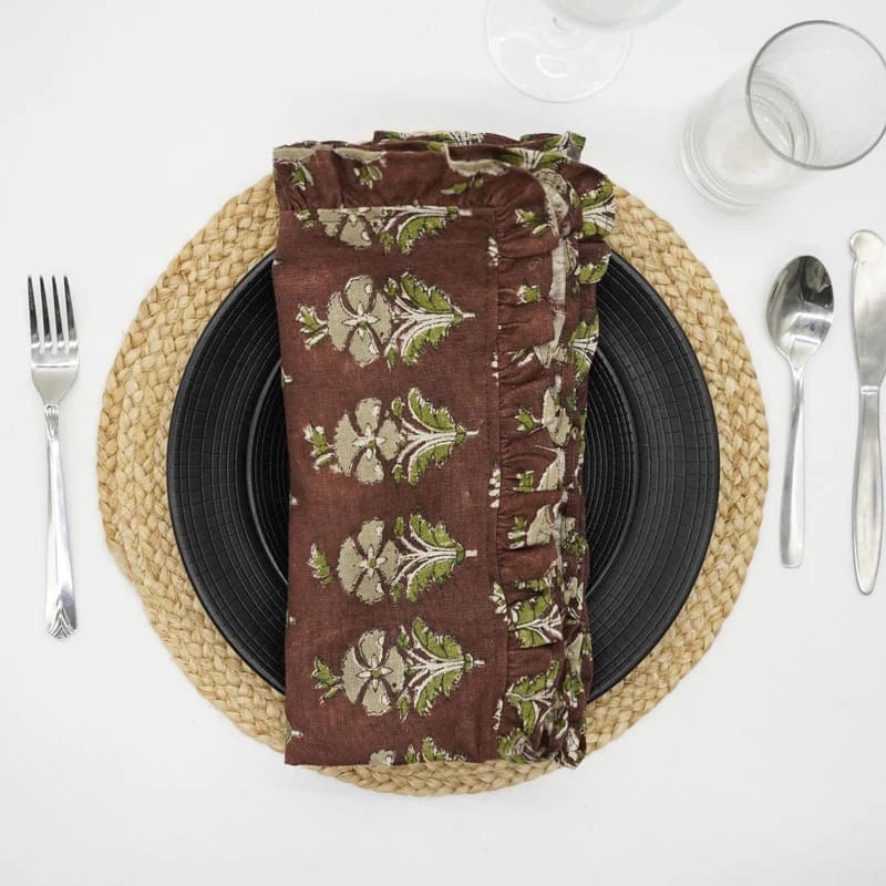 green floral linen napkins dining table decor
