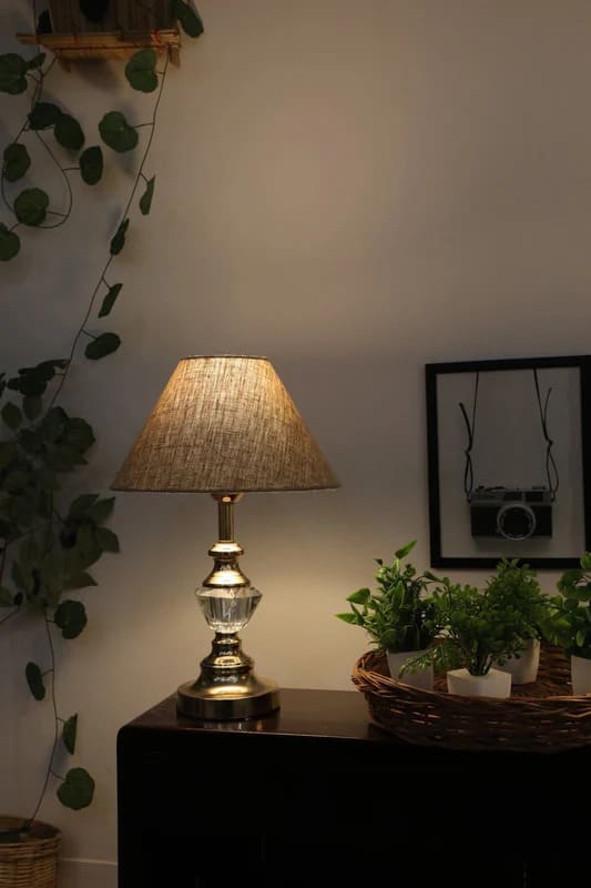 Linen drum lampshade with soft neutral tone