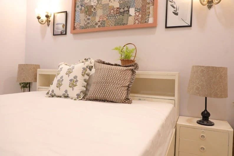 Block print basket for laundry linen storage