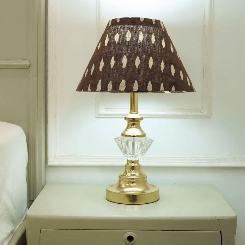 Blue patterned lampshade made with block print fabric