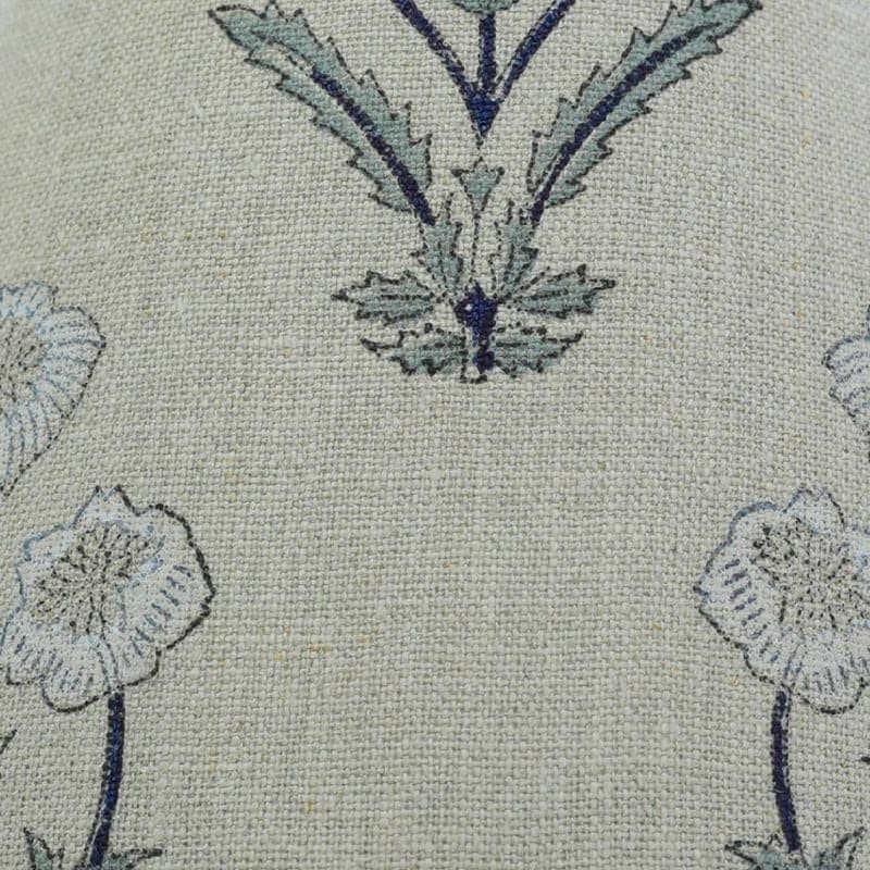 Fabric lampshade with blue decorative block pattern