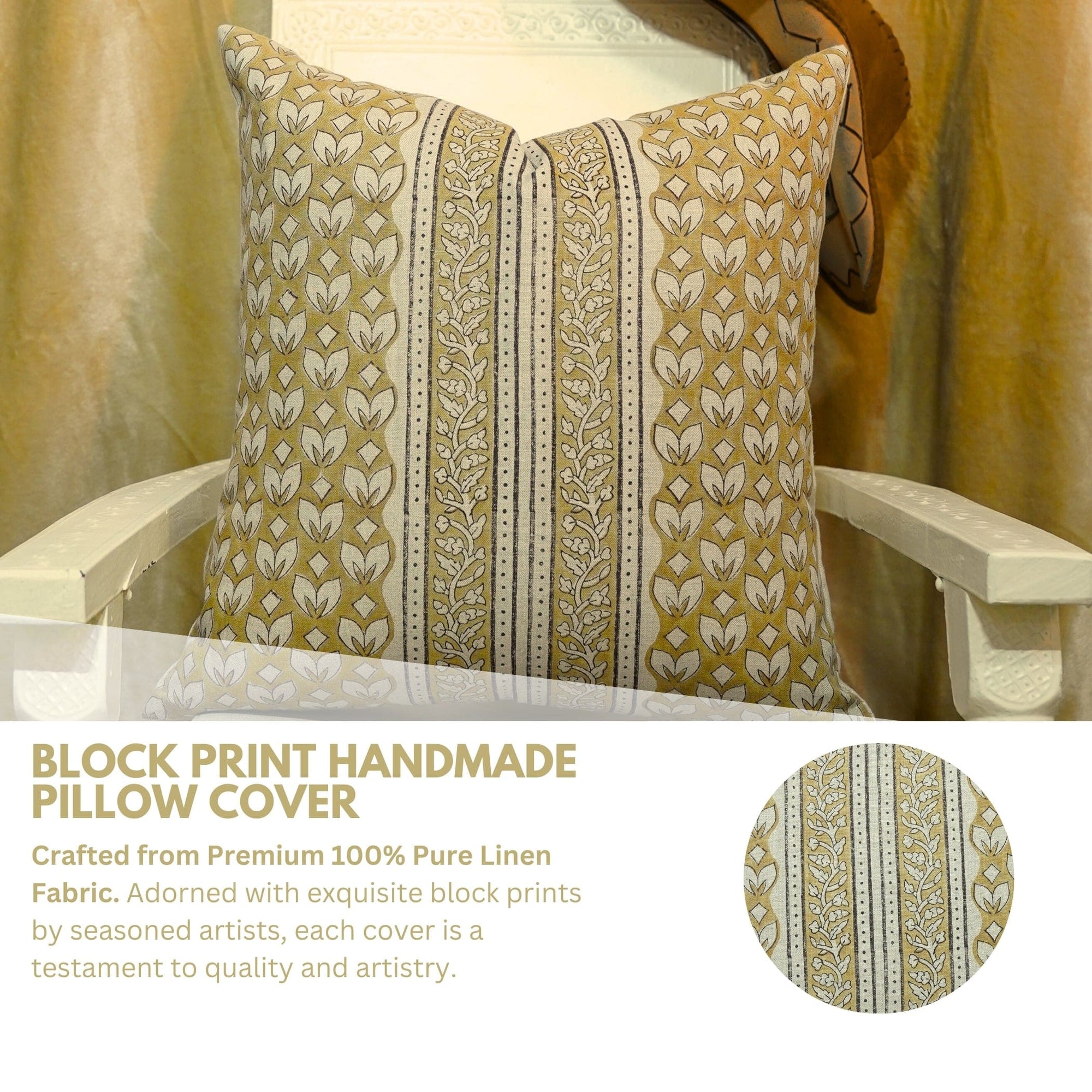 Pure Linen Floral Cushion Cover - Titlee Border