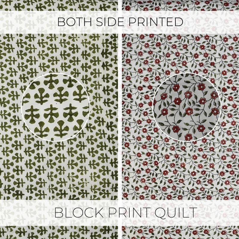 Elegant handprinted quilt with traditional block print pattern