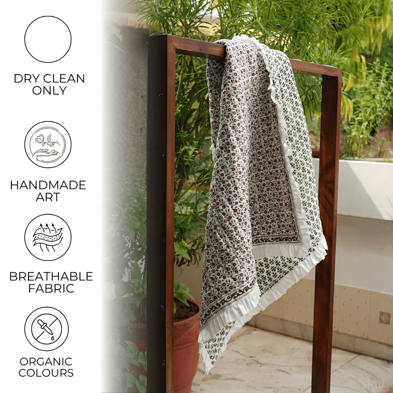 Traditional block printed quilt with beautiful handprinted pattern
