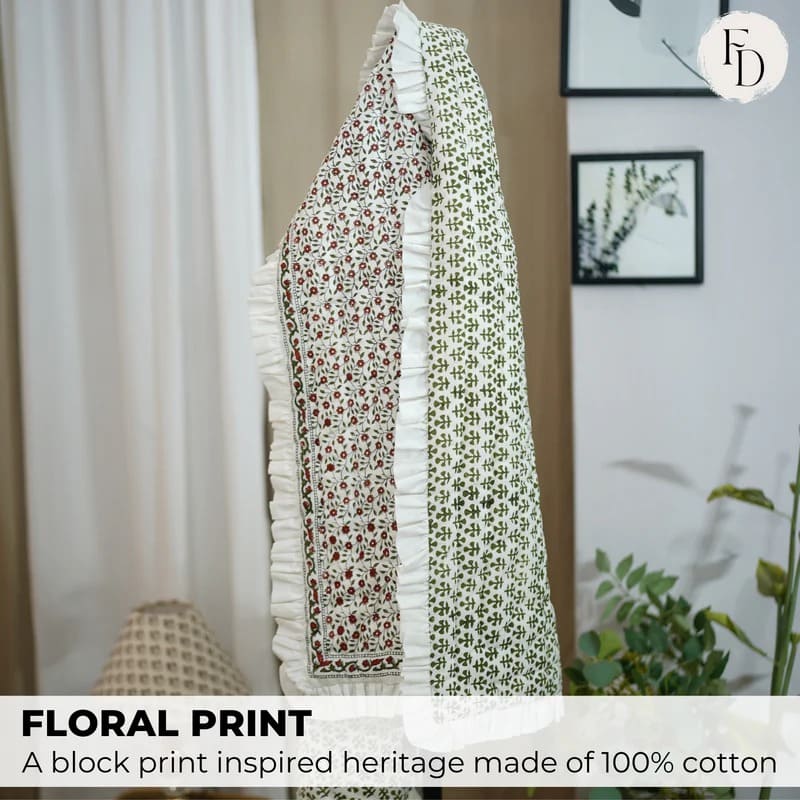Handmade handprinted quilt with classic block printed design