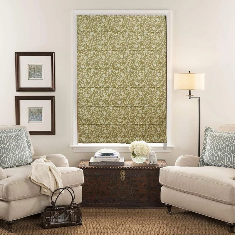 Custom Roman shades with block print design