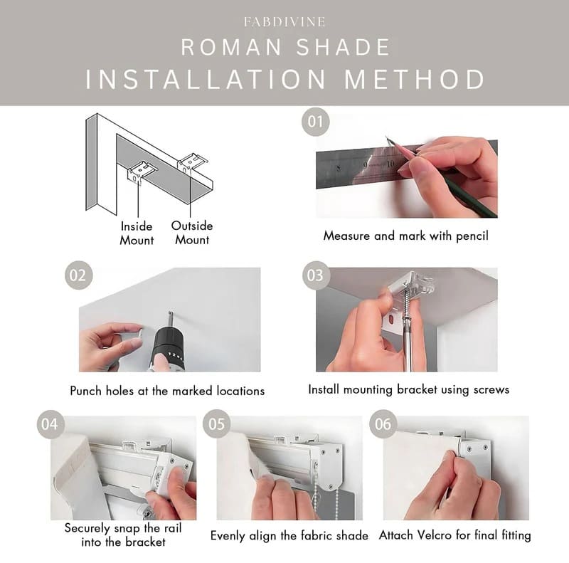 Step-by-step guide on installing Roman shades with text 