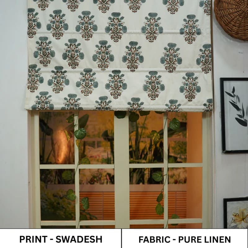 Custom size block print roman shades for kitchen and living room