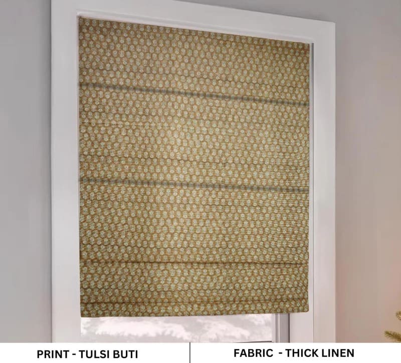 Hand Block Printed Floral Roman Shade in Heavy Linen Custom Window Treatment –