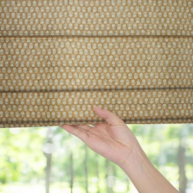 Hand Block Printed Floral Roman Shade in Heavy Linen Custom Window Treatment –