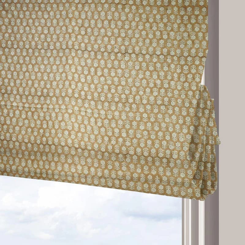 Hand Block Printed Floral Roman Shade in Heavy Linen Custom Window Treatment –