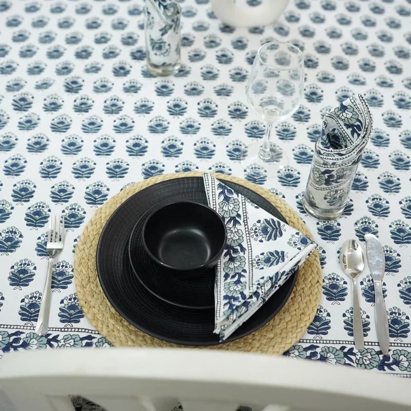 Basket linen tablecloth with cotton hand print design