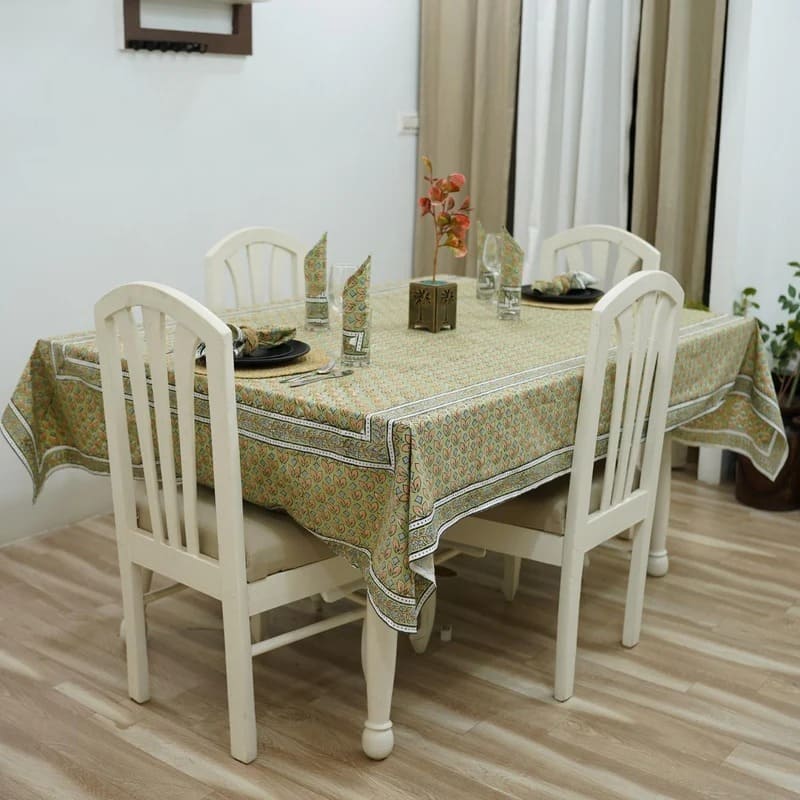 Classy bedroom arrangement with printed table cloth