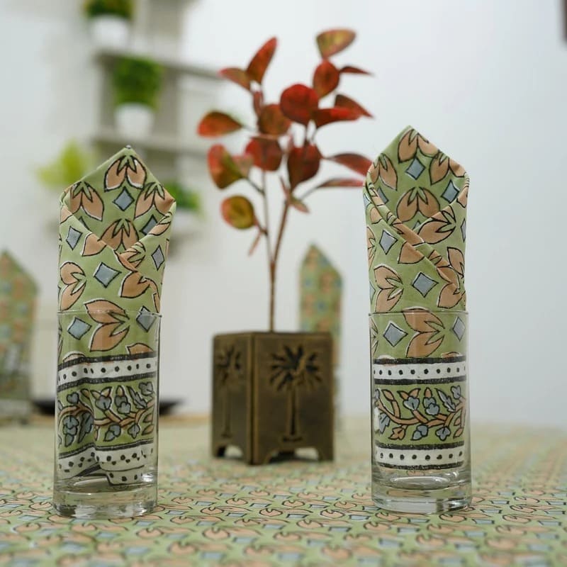 Warm bedroom ambiance with printed table cloth setup