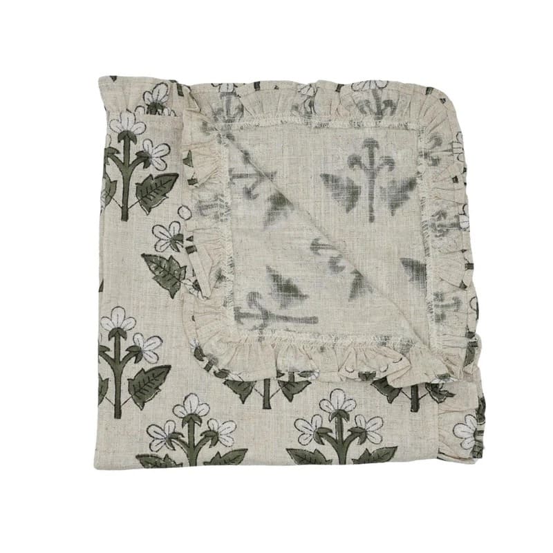 green block print linen napkins dining decor