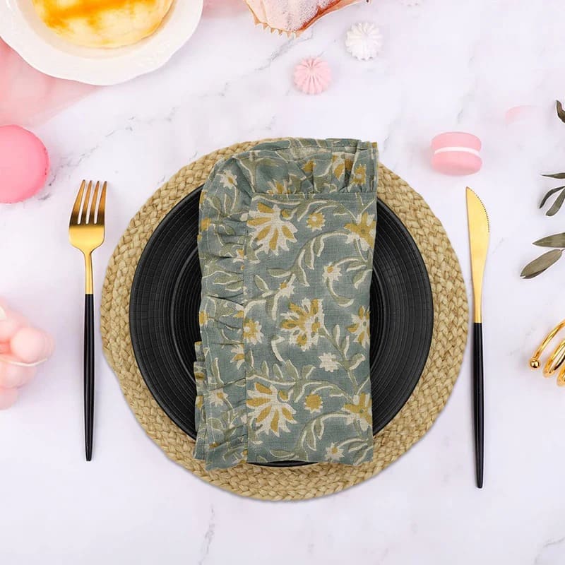 Floral linen napkins for elegant dining table