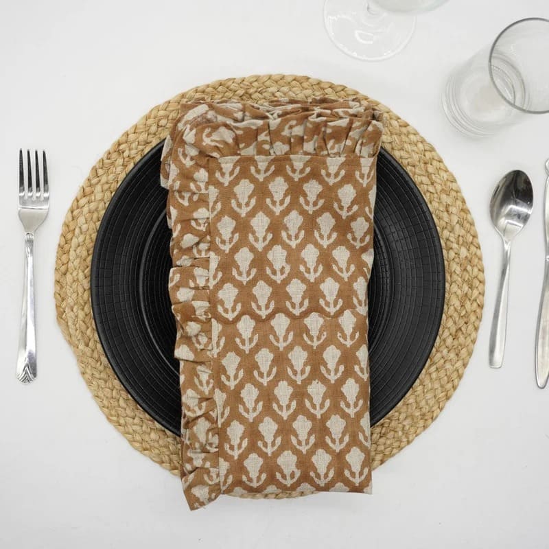 Floral linen napkins with hand block flowers