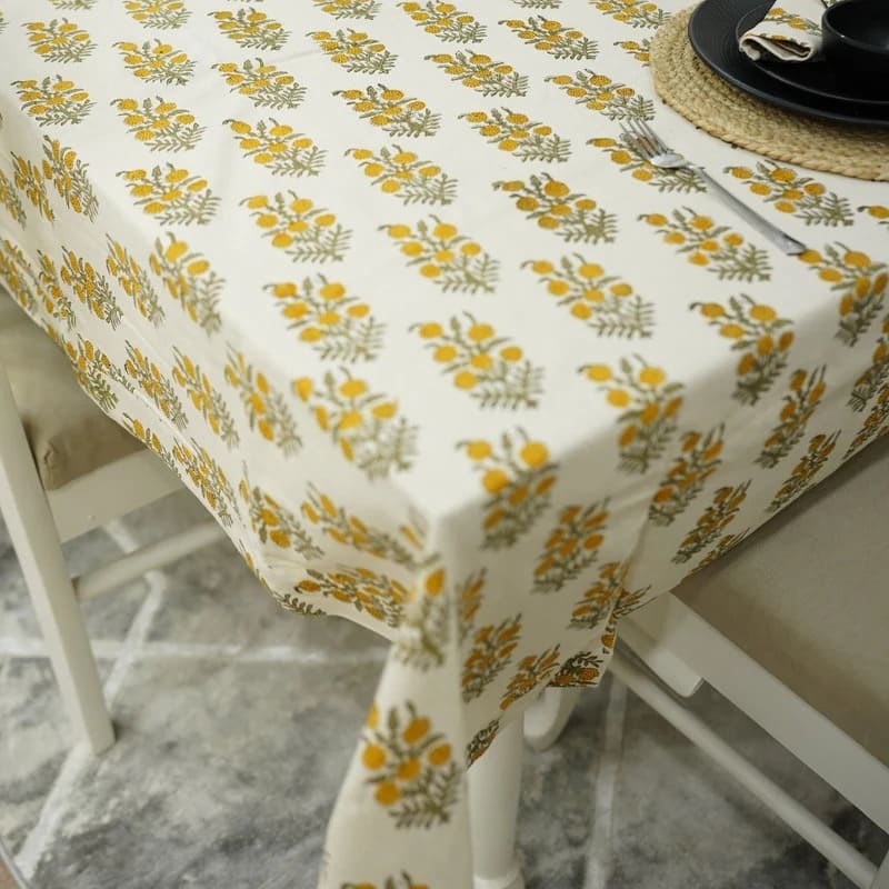 Block print tablecloth for rustic dining table decor