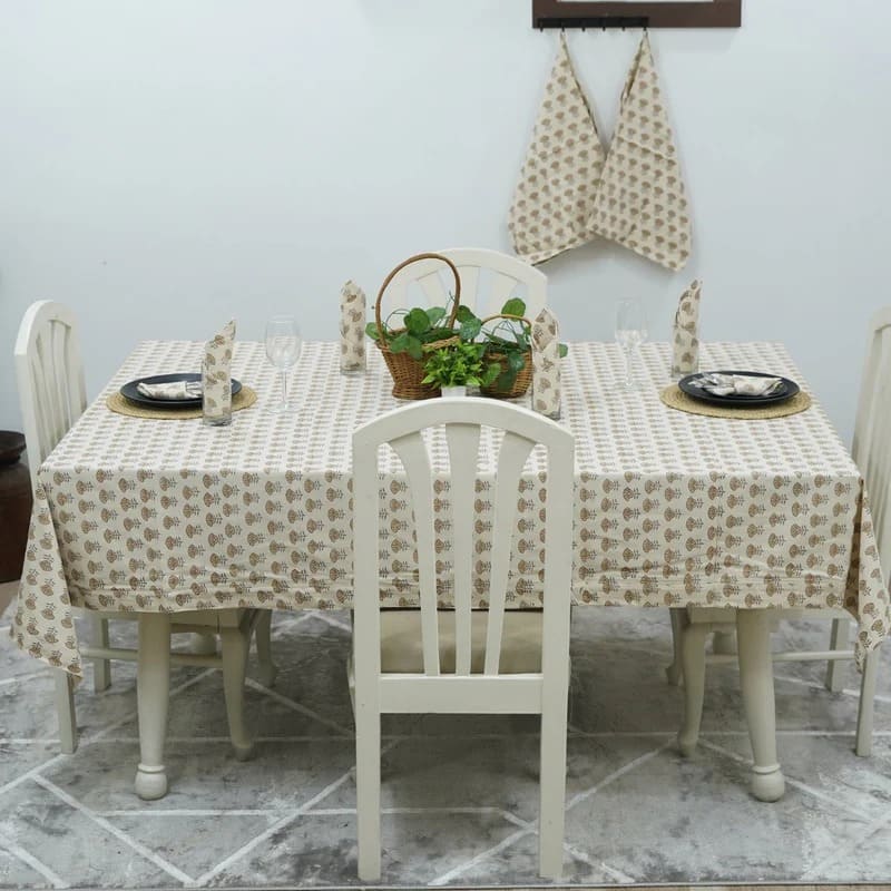 Block print tablecloth for elegant basket linen decor