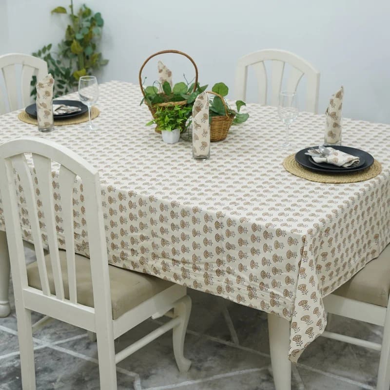 Basket linen cotton tablecloth with block print pattern