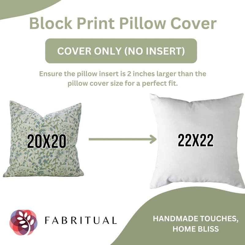 Outdoor patio pillow covers with durable hand print fabric
