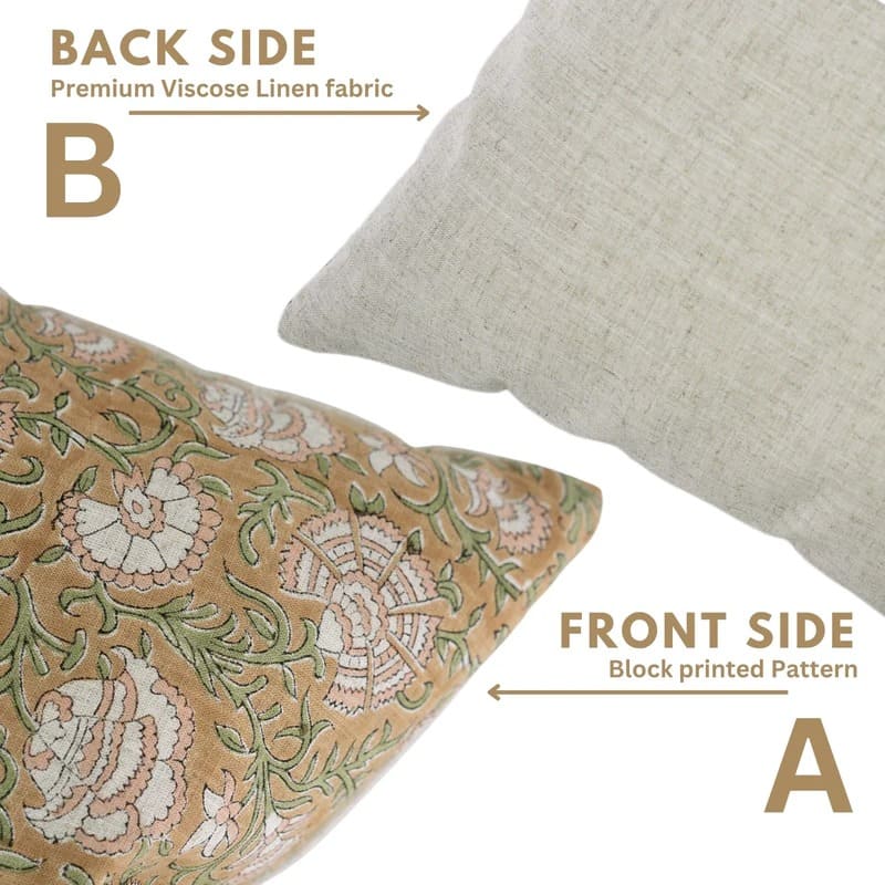 Floral block print pillow cover 18x18 cushion
