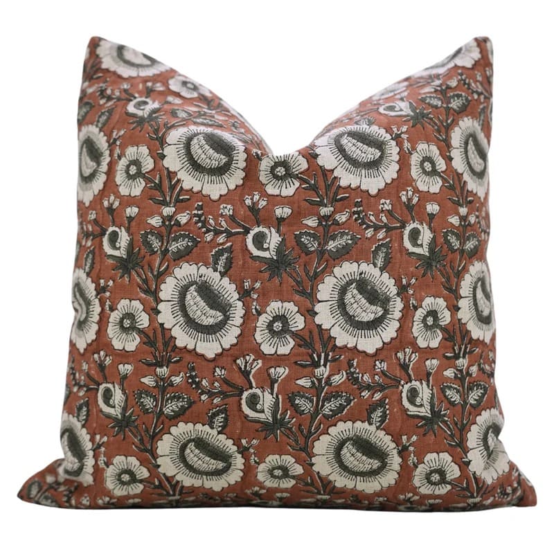 Floral pillow cover cushion handmade print 