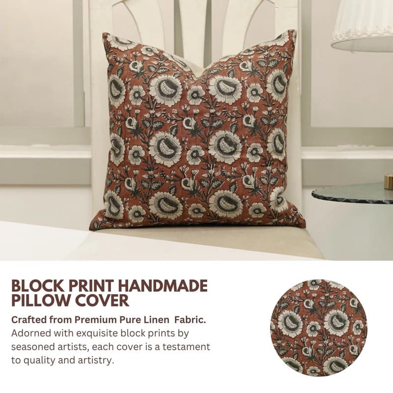 Decorative pillow cover block print pattern