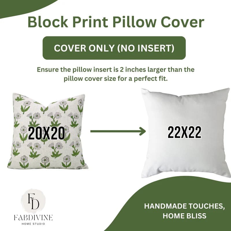 Custom pillow covers 20x20 with block print designs