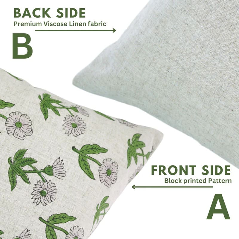 Block print green pillow covers for sofa and patio