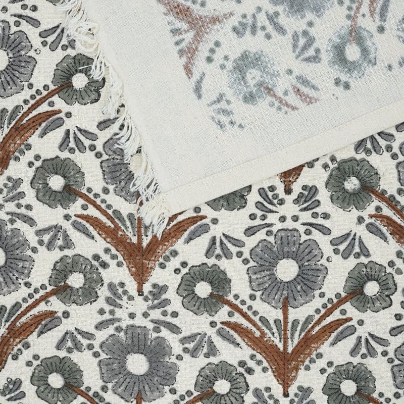 Green patterned hand towel with floral print