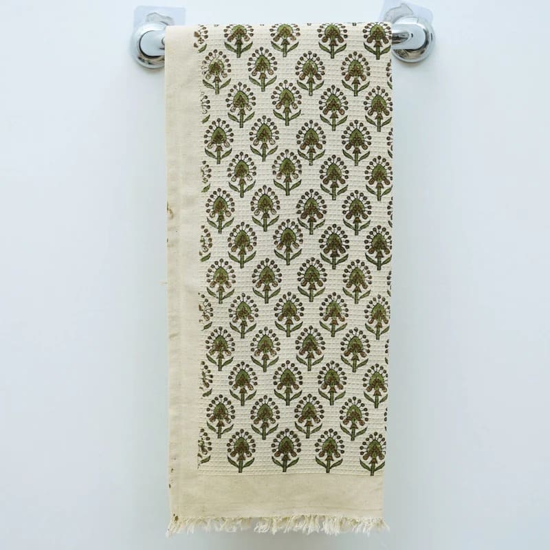 Waffle hand towel in green for bathroom