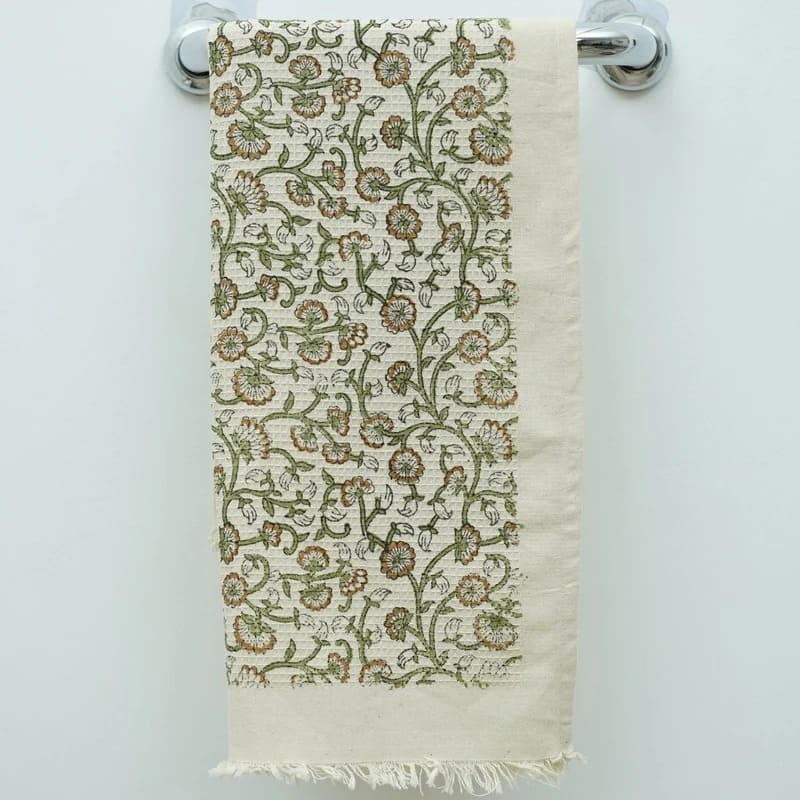 Decorative towel green waffle cotton weave