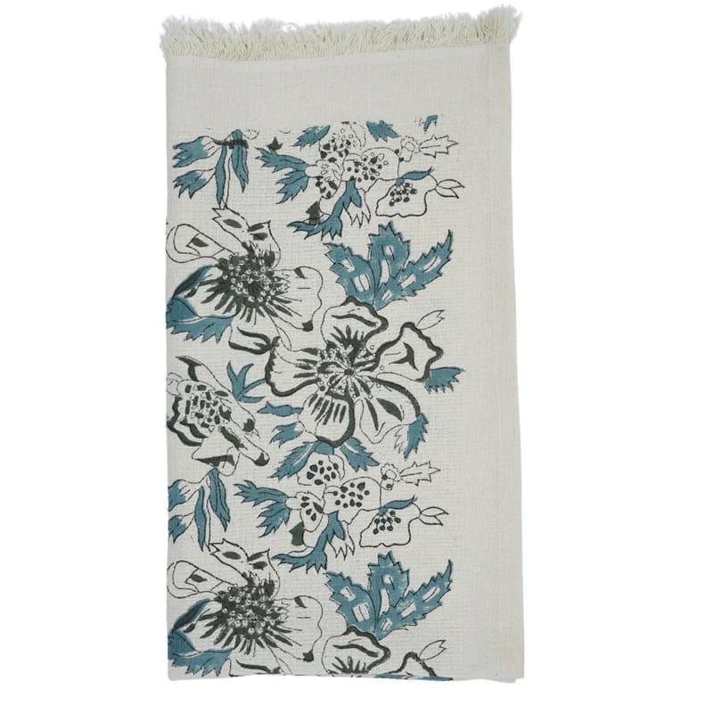 Printed tea towel in green with modern pattern accents