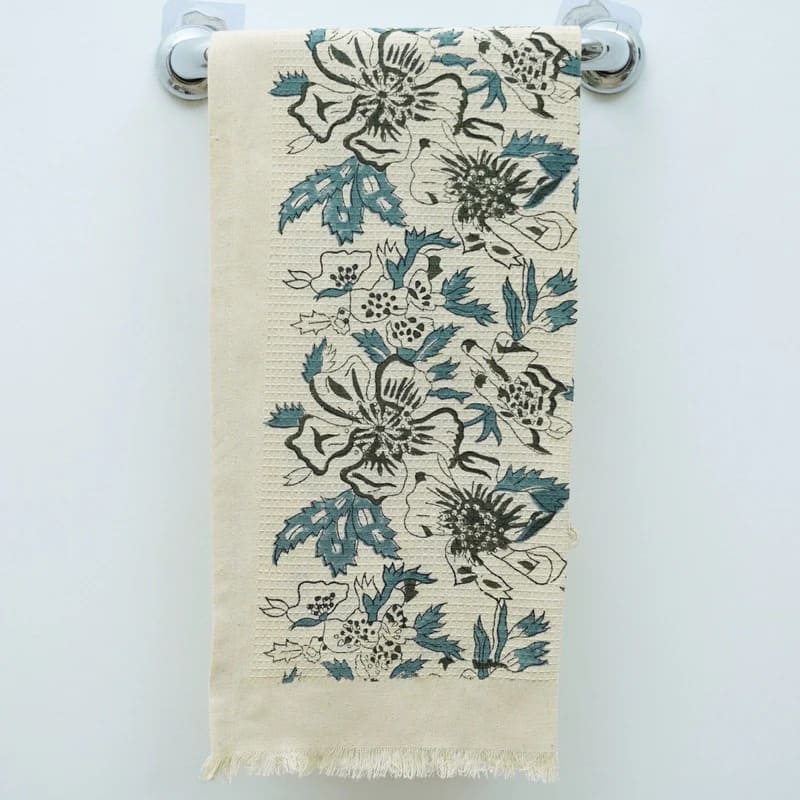 Green patterned cotton towel for stylish kitchen decor