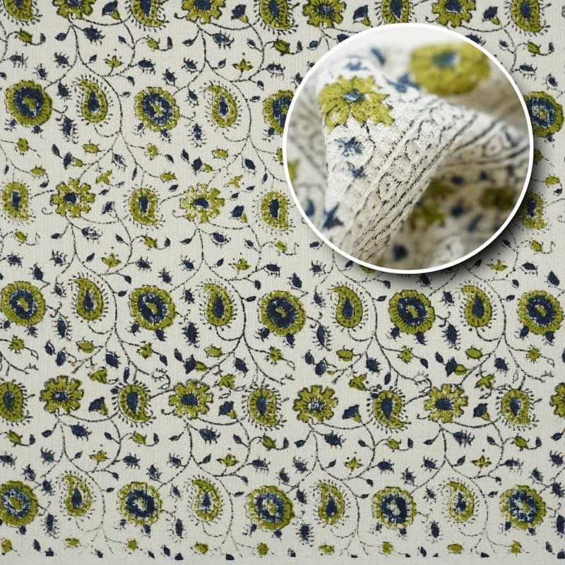 Cotton hand towel with green floral block design