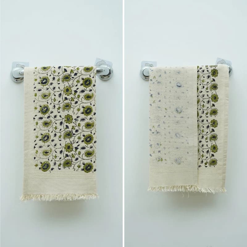 Soft green waffle weave towel with textured finish